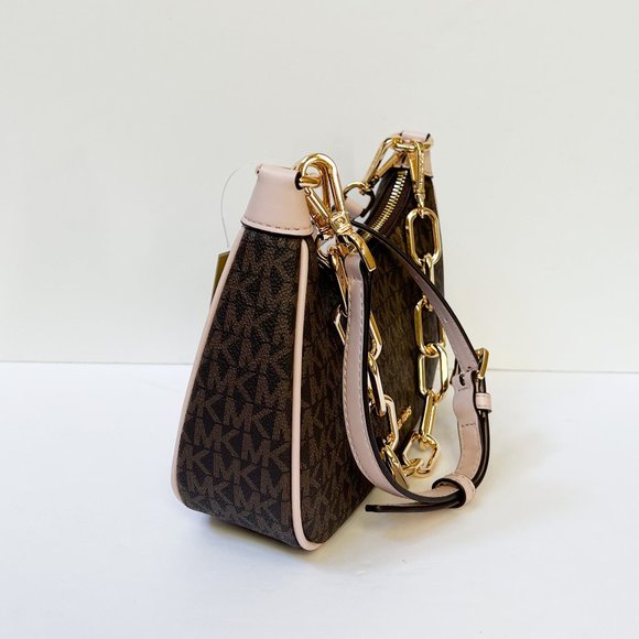 Michael Kors Cora Medium Zip Shoulder Crossbody Bag MK Brown Pink - Picture 7 of 14